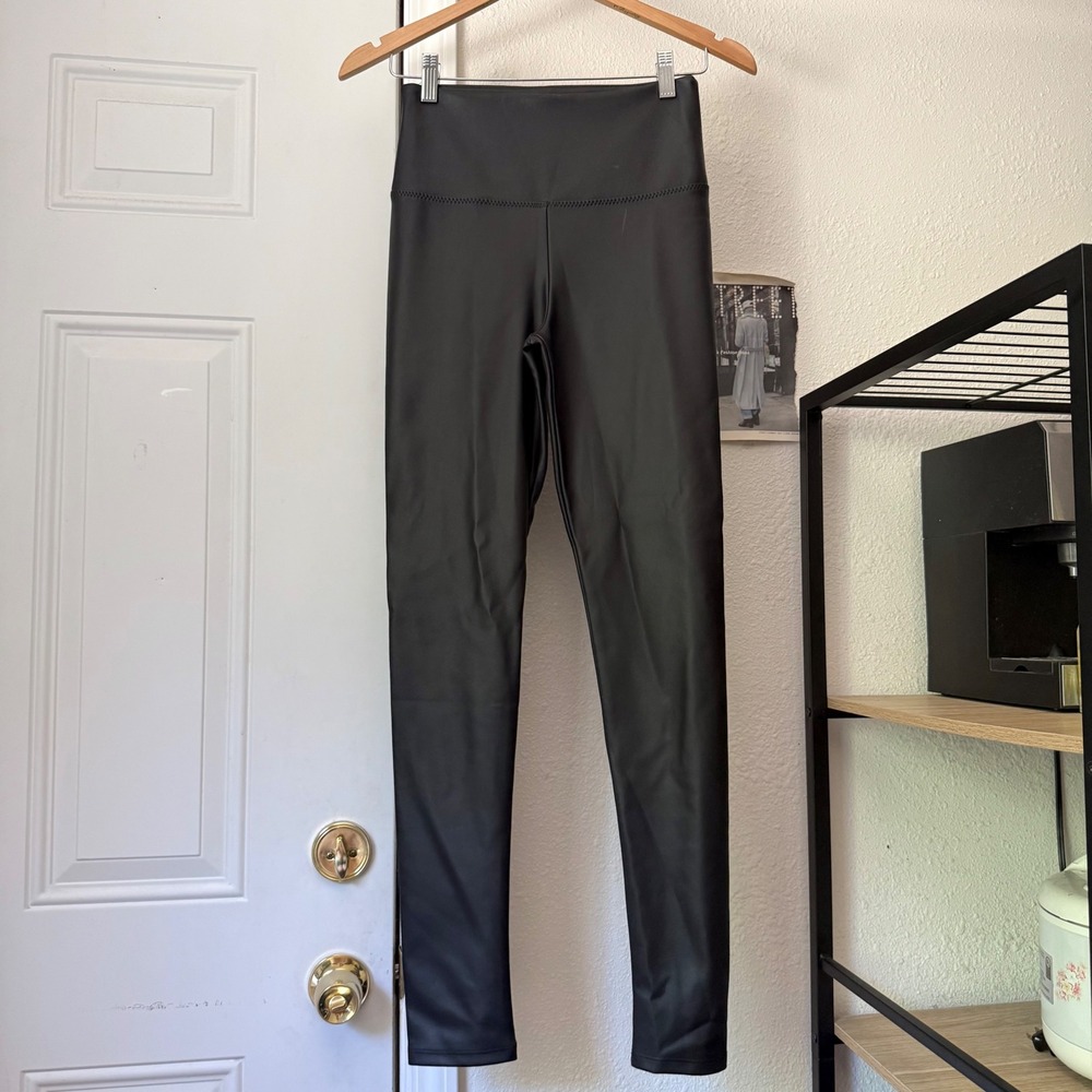 NWT MARCELLA NYC black pu faux pleather full length knit leggings